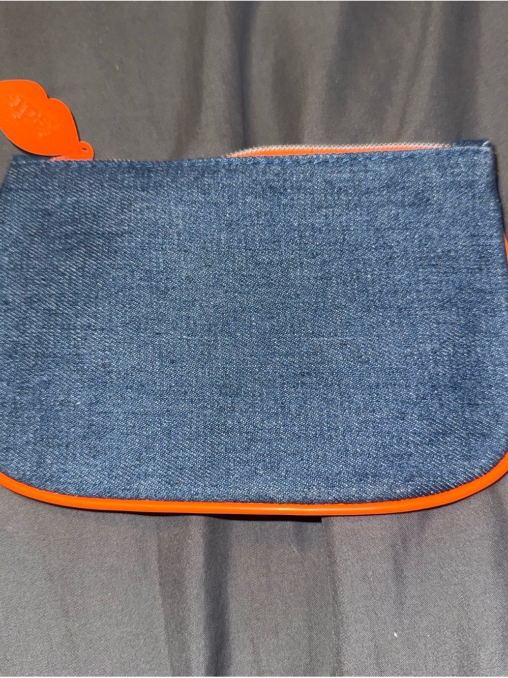 ipsy Denim Blue Cosmetic Bag with Orange Trim